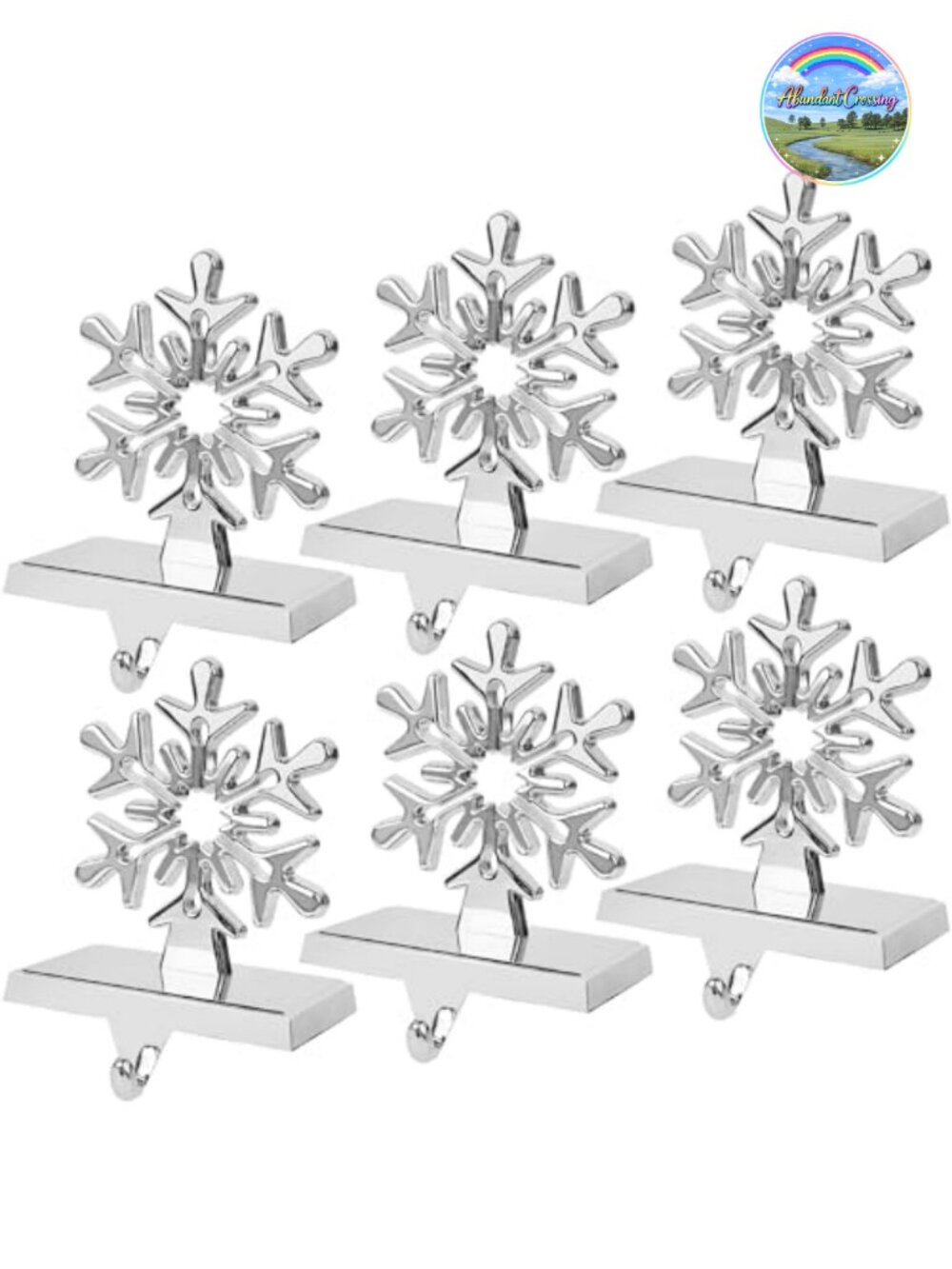 6 Pc Metal Christmas Snowflake Stocking Holders Non-Slip Hooks Mantel Decor